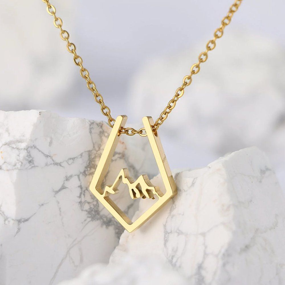 Mountain Skyline Pendant Necklace in Gold